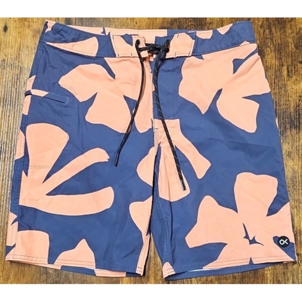 Outerknown Board Shorts Mens 32 Blue Peach Floral Print Swim Trunks Shorts